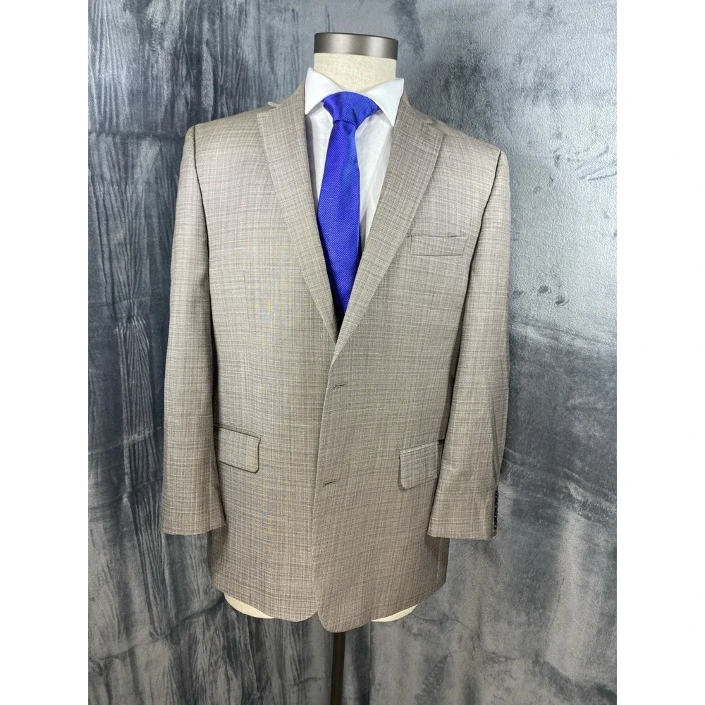 Marc Anthony Blazer Jacket Mens 44R Wool Beige Plaid Sport Coat Suit Coat Classy